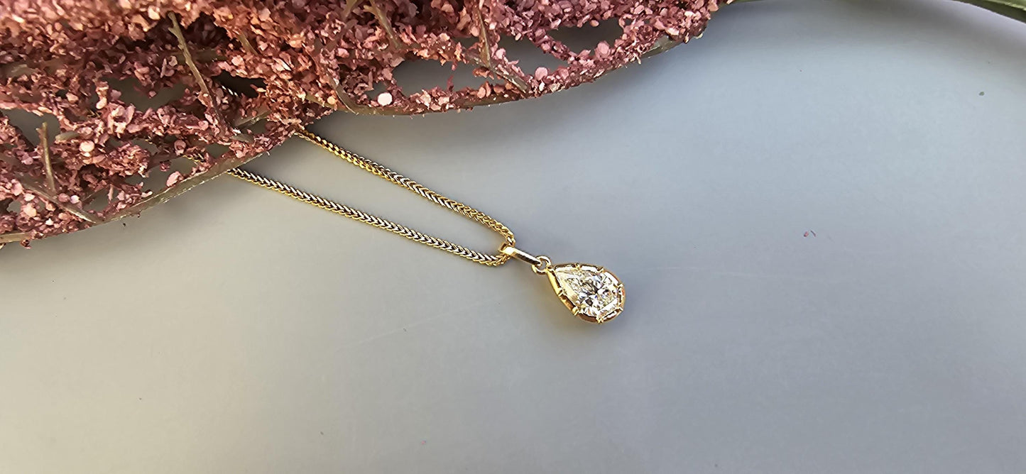 Pear Cut Moissanite Pendant, Collet set Georgian cut down set button back Pendant without chain, Wedding Pendant
