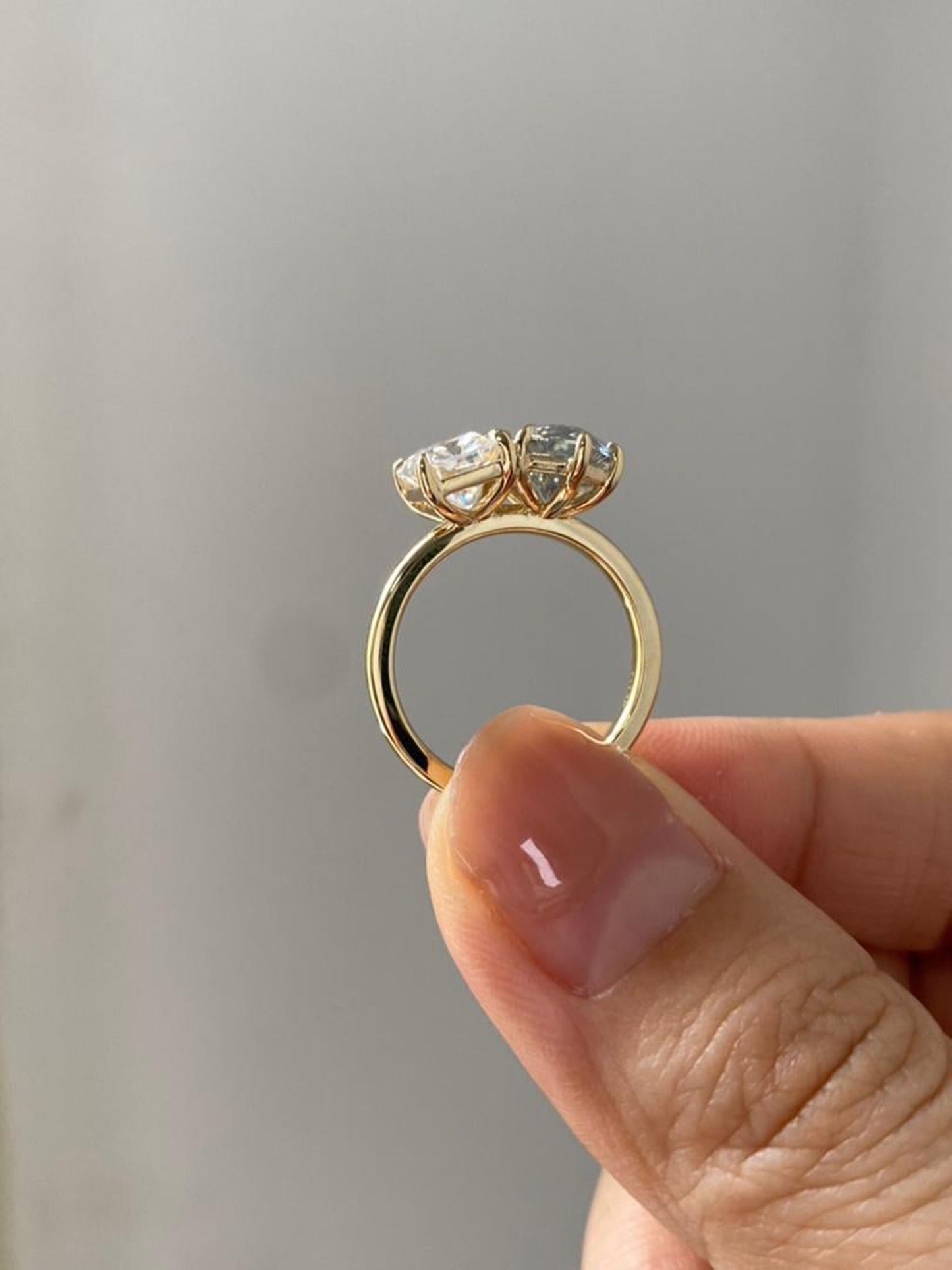 Grey Duchess Marquise and Radiant Cut moissanite Toi Et Moi two stone Engagement ring, in 925S,10k,14k,18k Gold and Platinum.