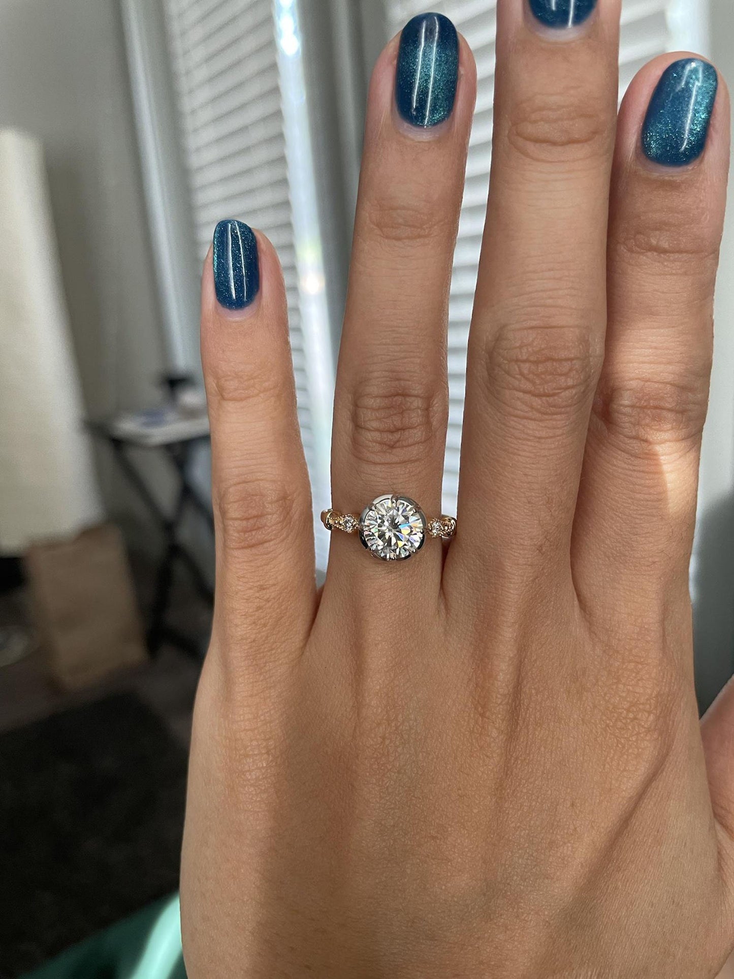 Round Button Back Georgian Cut Down Set Moissanite Solitaire Engagement ring, Ring for her, proposal Ring , Right hand statement ring.