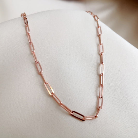 18k Solid Yellow and Rose Gold Paperclip Chain Necklace, Link Chain Necklace, Rectangle Link Necklace, Paperclip Chain 4.00mm, Italian Chain