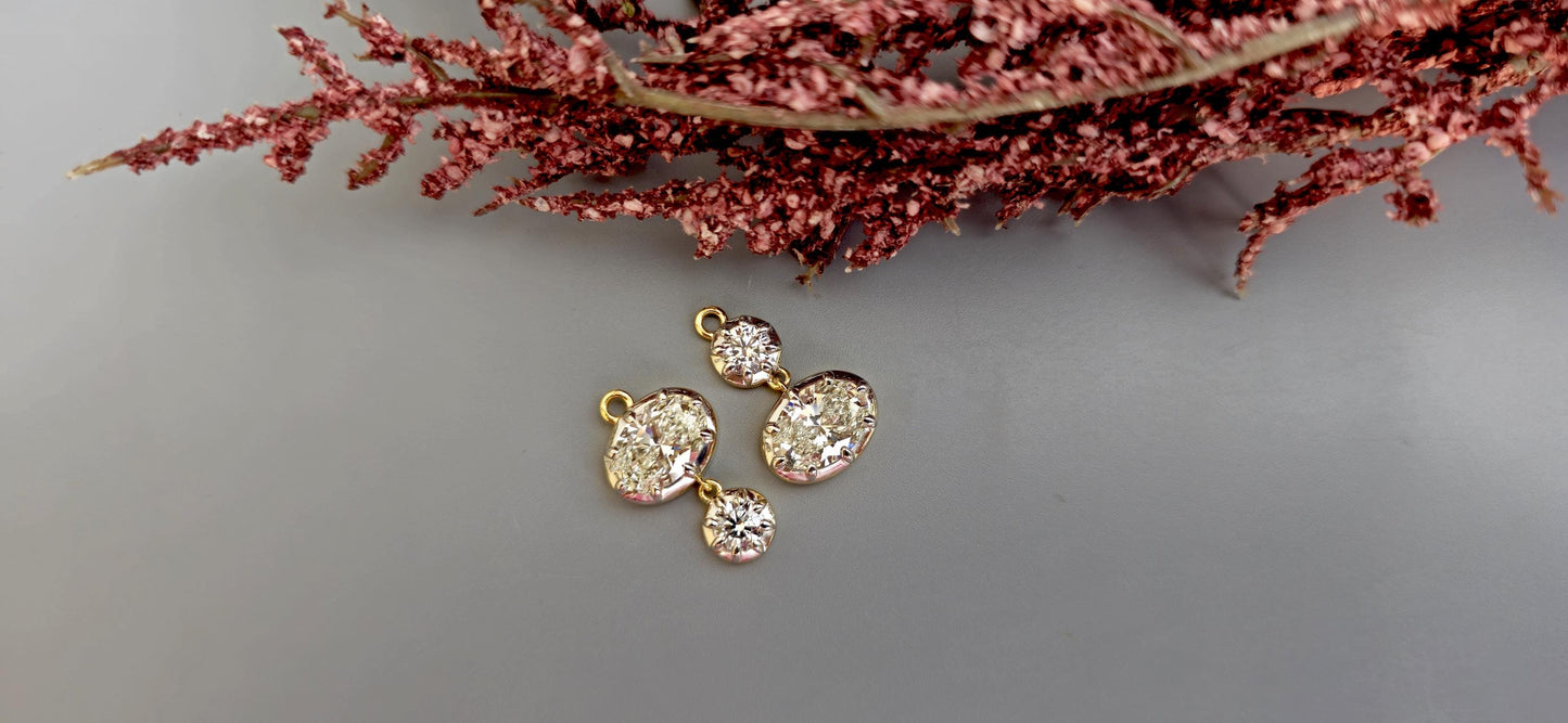 Georgian cut down multi shape moissanite earrings, statement earring, 2 toned earrings, dangled earrings for women