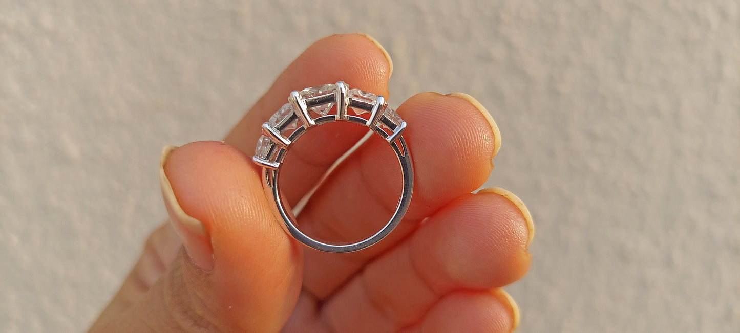 Princess Cut 5 stone Moissanite anniversary ring, 5 stone engagement ring, 5 graduating princess cut ring, ring for women, ring for her