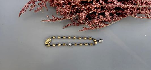 Ball n chain blackened gold button back moissanite stackable bracelet with 2 charms of your choice, mention charm shape in personalization