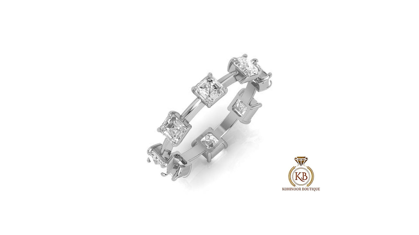 Floating Asscher Octagon Cut Moissanite Half\Full Eternity Ring, Infinity Bridal stackable wedding band for women, Anniversary gift for wife