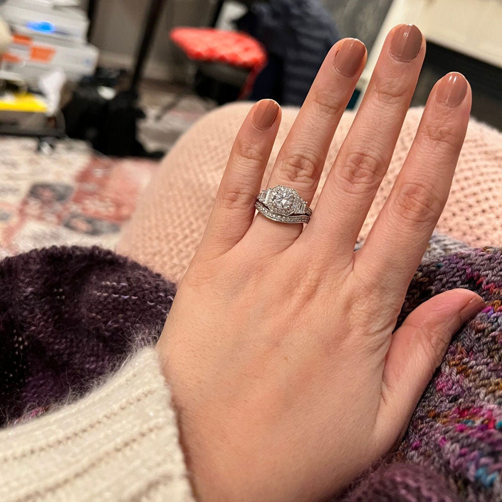 Round & Trapezoid  Halo 3 stone with side pave Moissanite Engagement Ring, rings for women, statement ring.