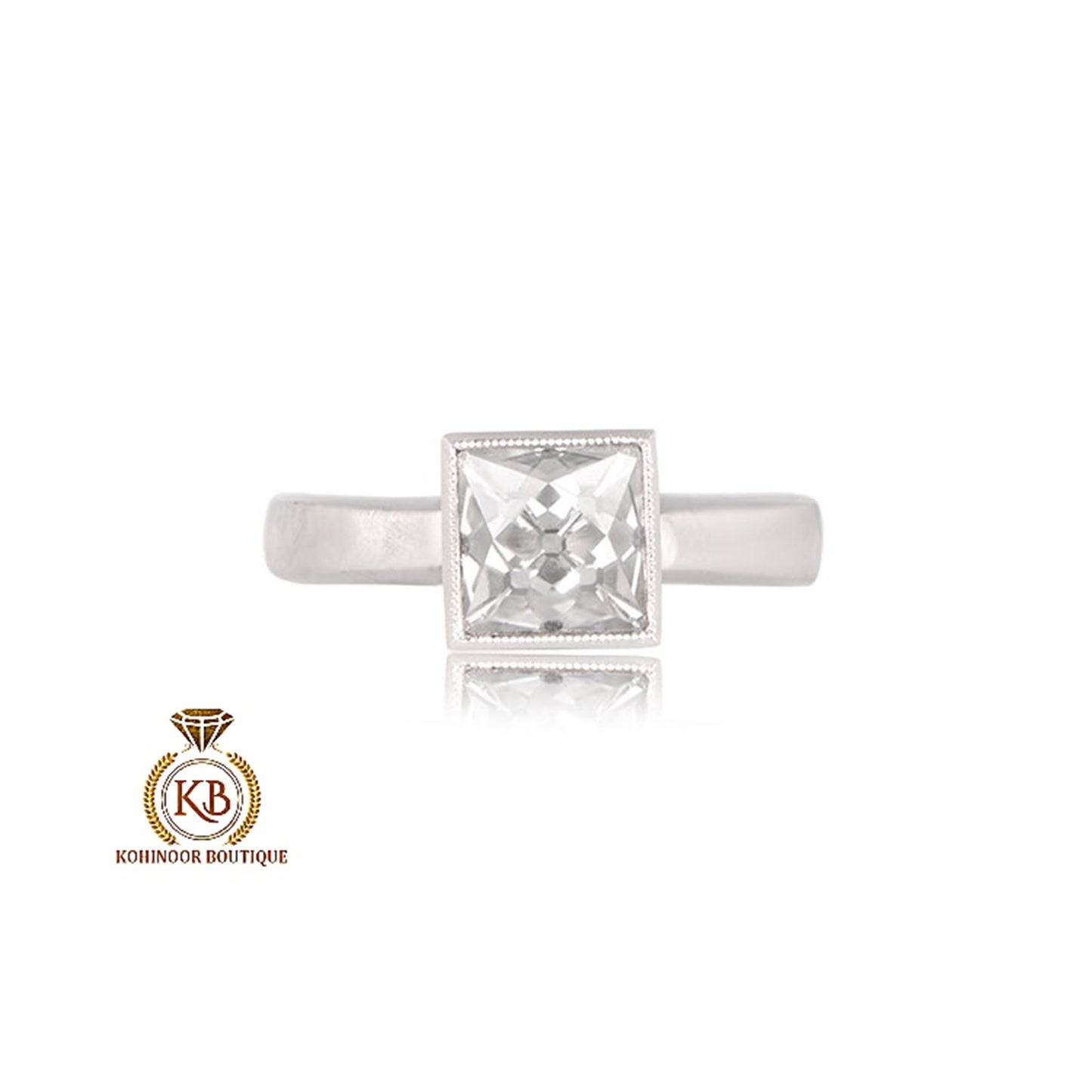 French cut Moissanite Bezel set Solitaire Engagement ring in 18k\14k\10k White\Yellow\Rose Gold