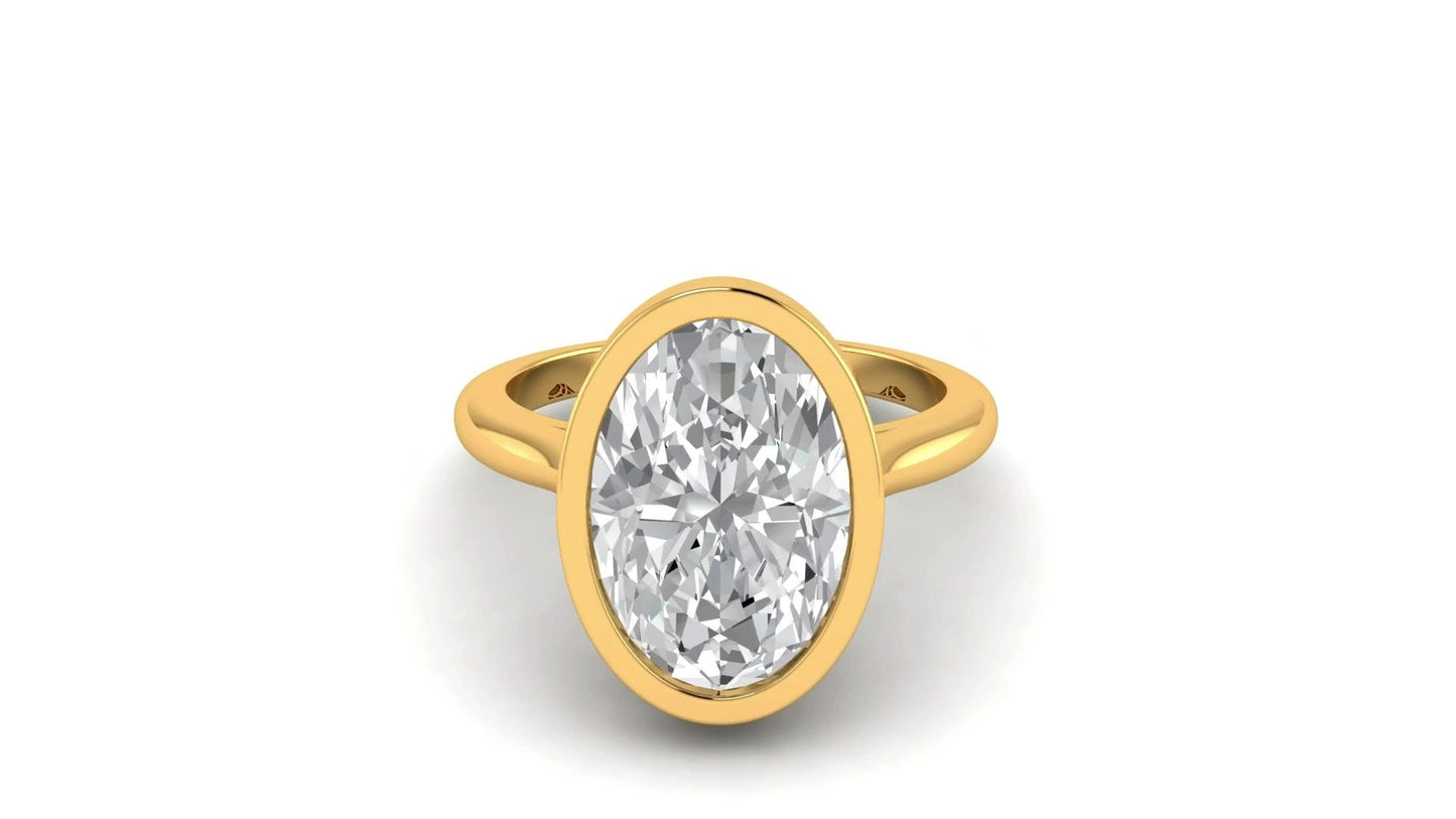 Oval Cut Moissanite Bezel set with twisted basket Solitaire Engagement Ring, Customisable in any size and shape of moissanite.