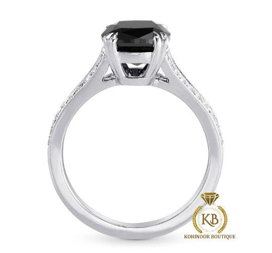 Cushion Black Onyx Diamond solitaire Engagement\wedding\propose\anniversary\promise Ring in 18k\14k\10k White\Yellow\Rose Gold