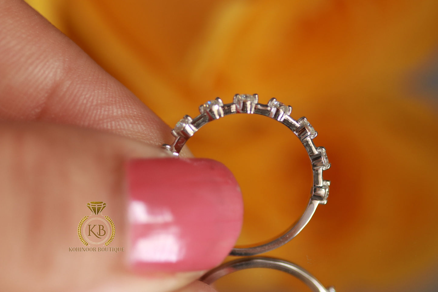 Floating Moissanite wedding band, Half\Full eternity Distance wedding ring, stackable minimalist dainty ring, ring enhancer