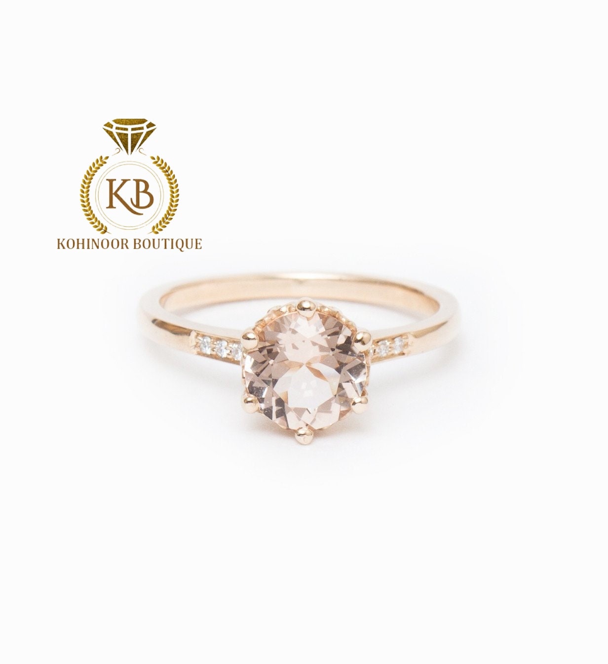 Peach Morganite moissanite solitaire diamond Engagement/Bridal/wedding/propose/anniversary Ring, 18k\14k White\Yellow\Rose Gold