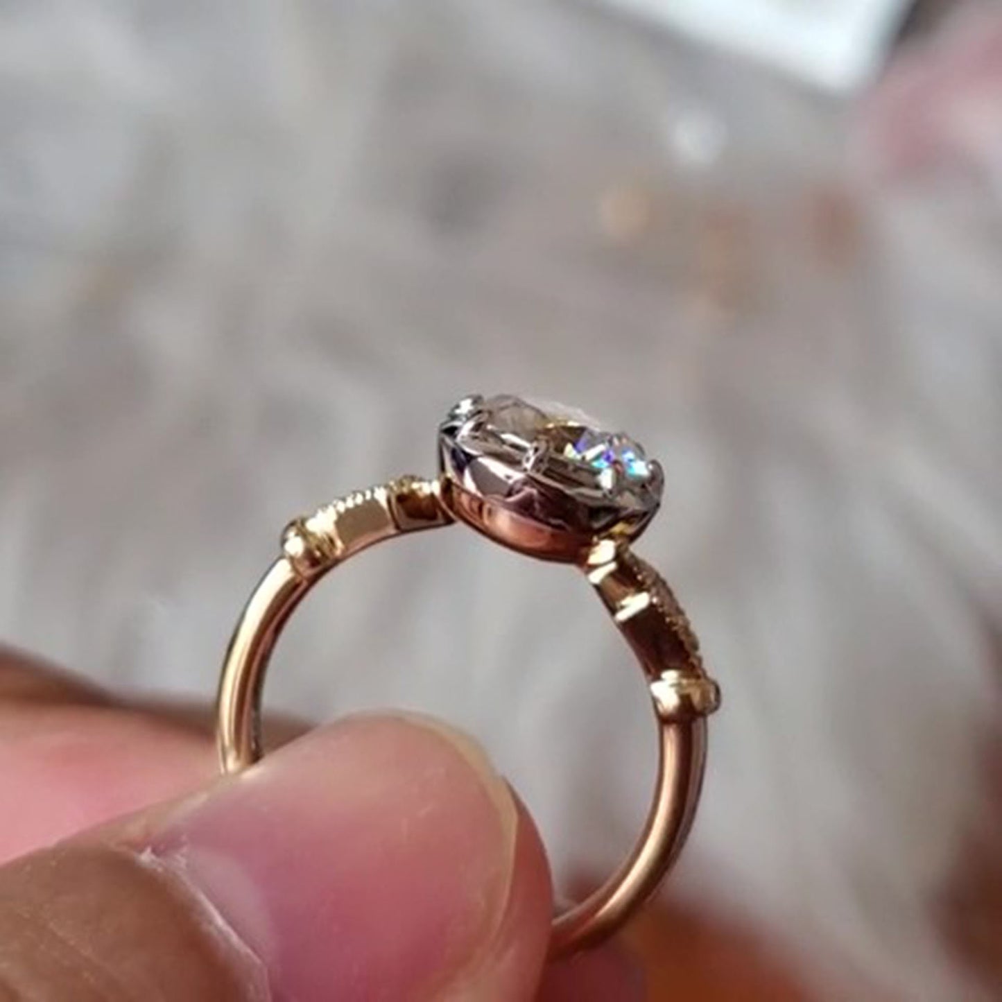 Round Button Back Georgian Cut Down Set Moissanite Solitaire Engagement ring, Ring for her, proposal Ring , Right hand statement ring.