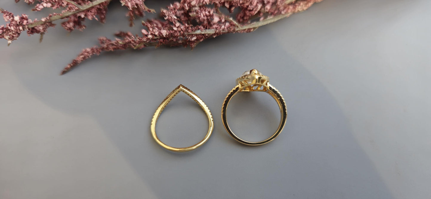 Marquise Cut Halo Moissanite Engagement Ring, Wedding Bridal Set, Anniversary gift for wife, Ring for women