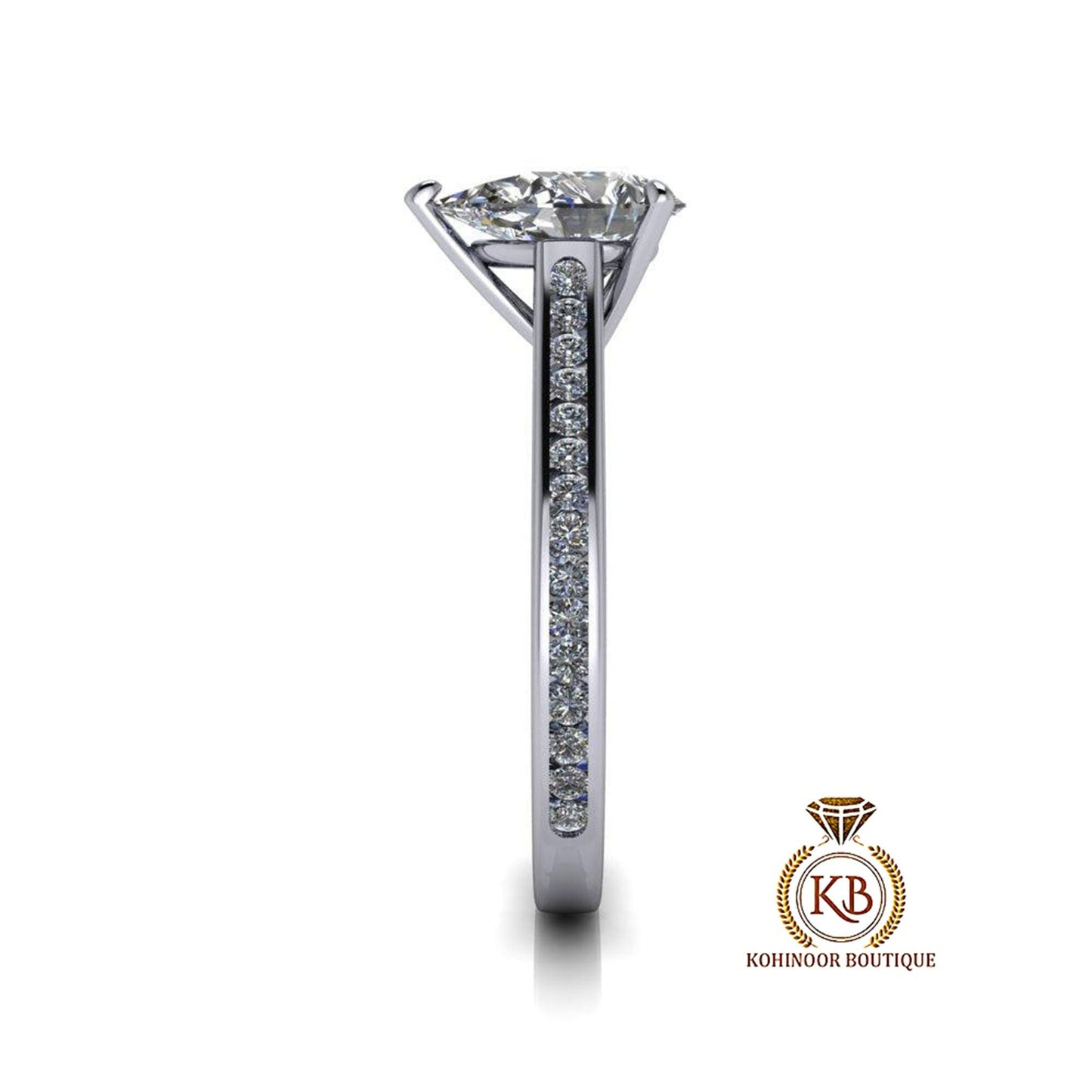 Pear cut moissanite Cathedral Trellis set with side pave Engagement Ring, ring for women, ring for her, gift for her