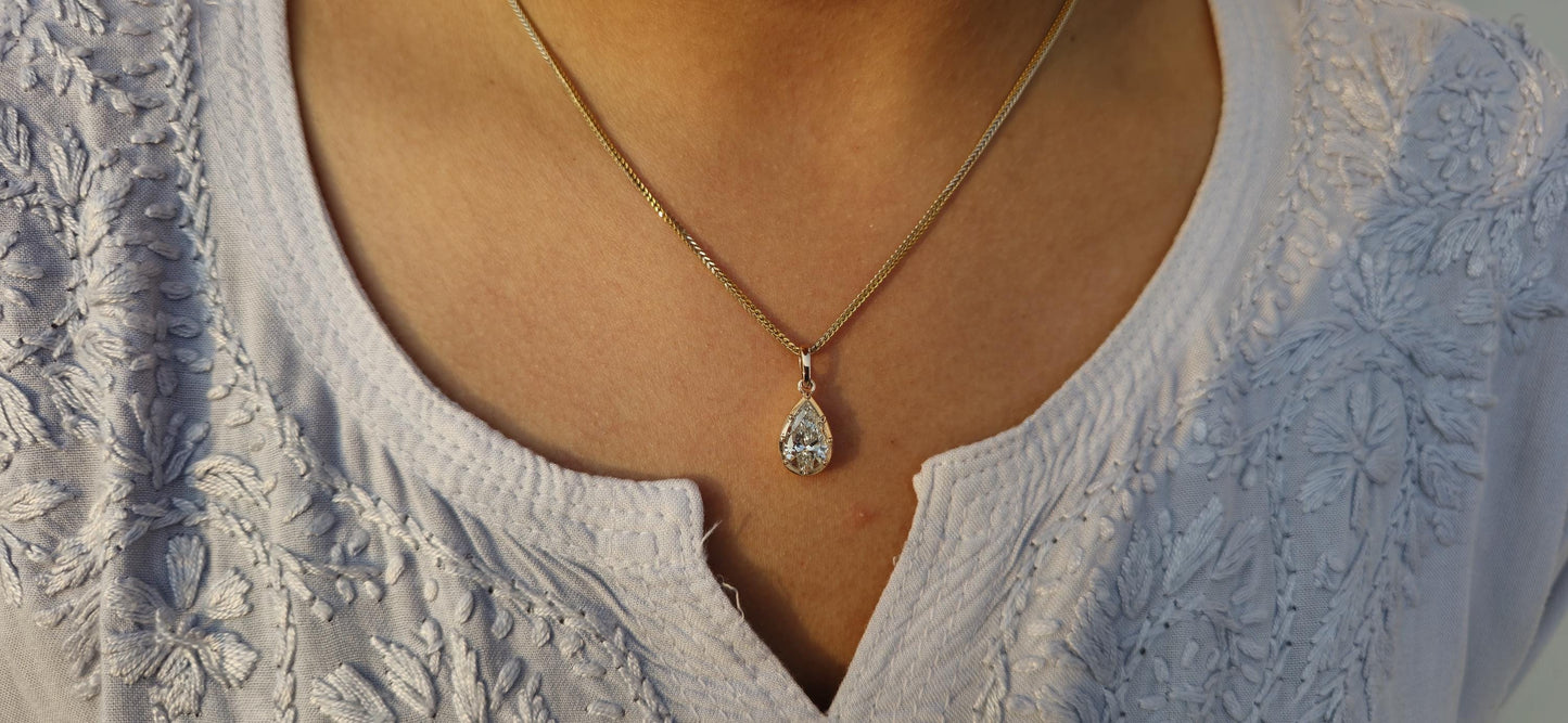 Pear Cut Moissanite Pendant, Collet set Georgian cut down set open back Pendant without chain, Wedding Pendant