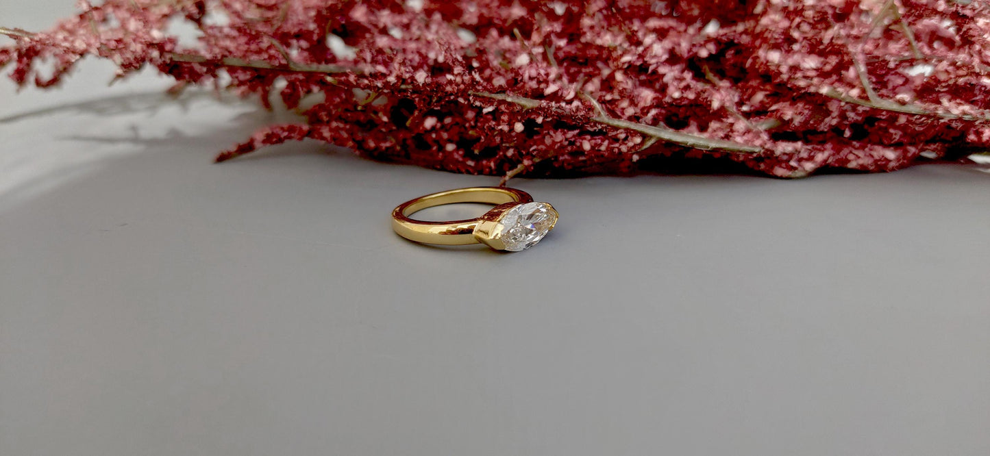 Marquise moissanite half bezel low profile set ring, ring for her, ring for women, gift for women