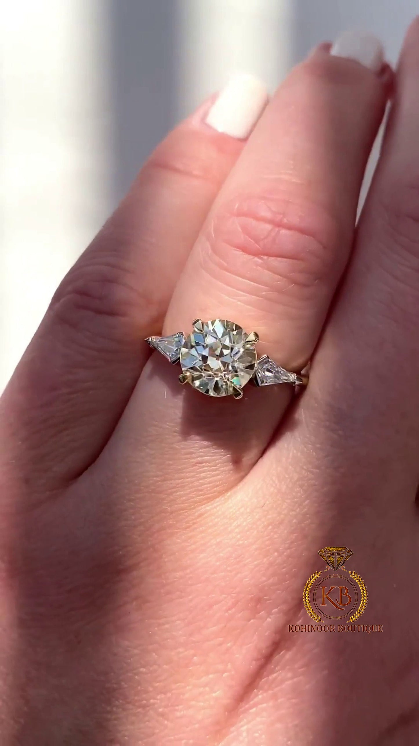 Old mine cut OMC & Shield\Kite Cut 3 Stone Moissanite Engagement Ring, Ring for her, Bridal ring, Gift for wife