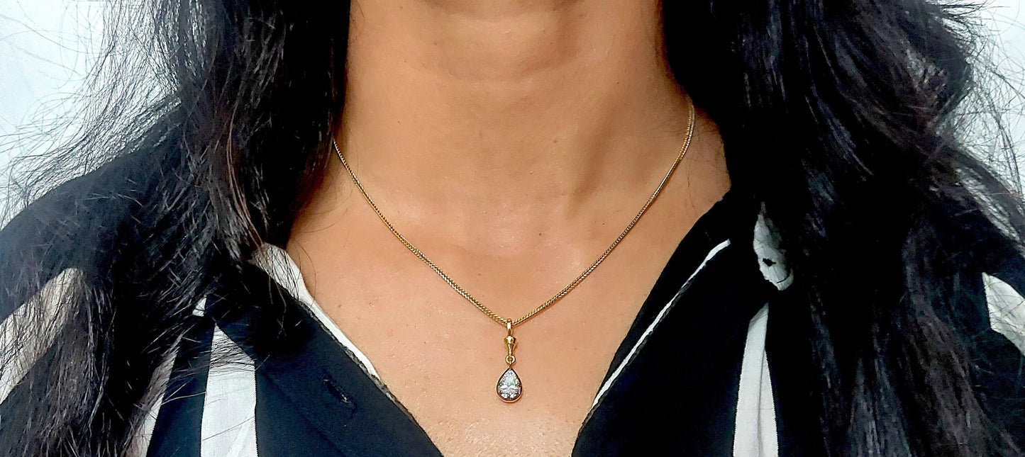 Pear Cut Moissanite Swivel Clasp Pendant, Collet set Georgian cut down set Pendant without chain, Wedding Pendant