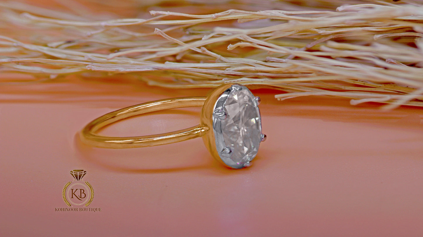 Oval Button Back Georgian Cut Down Colet Set Moissanite Solitaire Engagement ring, Ring for her, Edwardian ring, Vintage ring.