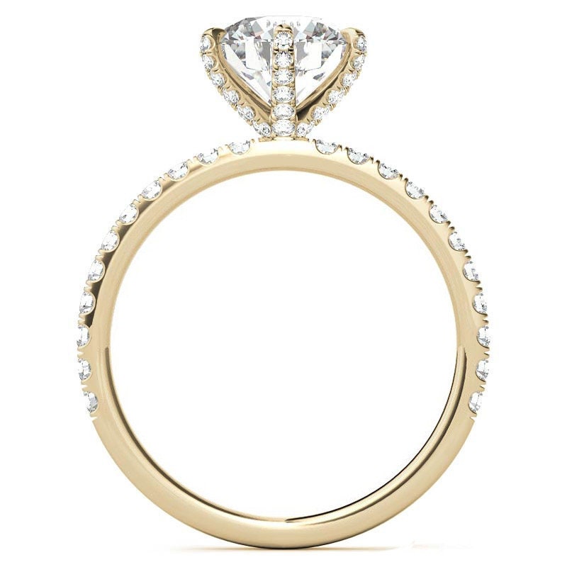 Pave basket Round  with U prong Pave Band Moissanite Solitaire Engagement Ring, Promise Proposal ring, Ring for her, Gift for her.