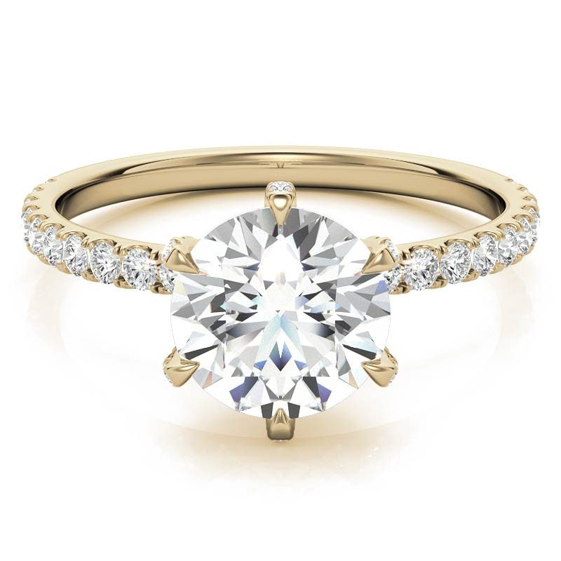 Pave basket Round  with U prong Pave Band Moissanite Solitaire Engagement Ring, Promise Proposal ring, Ring for her, Gift for her.