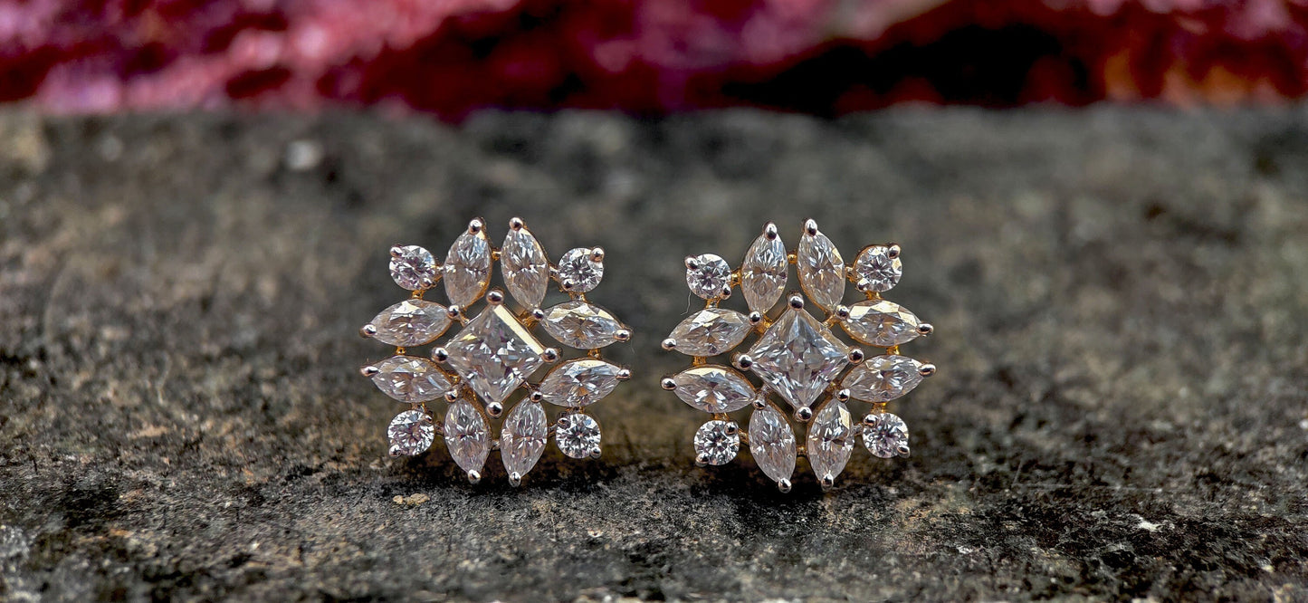 Marquise, Princess and Round Lab grown cluster studs, Statement earrings for her, Earrings studs for women, Party wear Wedding Earrings