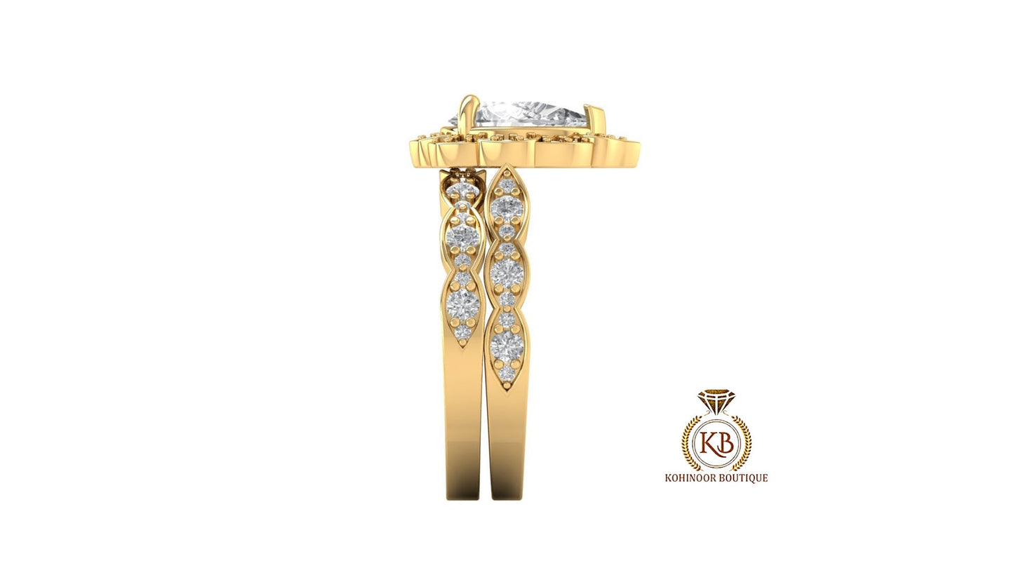 Pear Halo Moissanite Bridal Ring Set, Wedding Bridal Set, Anniversary gift for wife, Ring for women