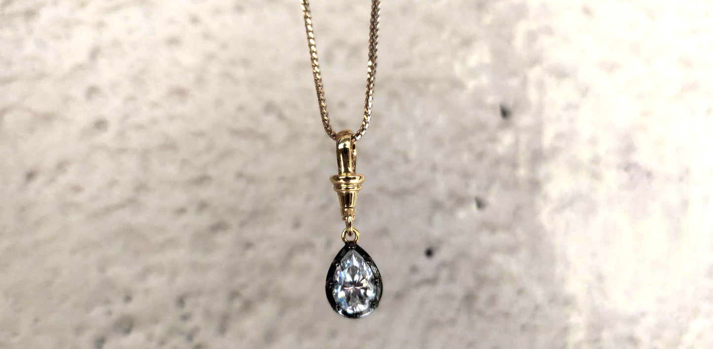 Pear Cut Moissanite Swivel Clasp Pendant, Collet set Georgian cut down set Pendant without chain, Wedding Pendant