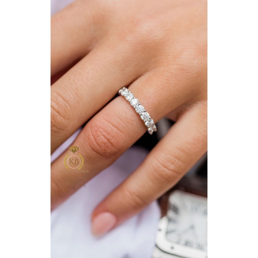 Round moissanite classic wedding band, rings for women, half full eternity ring, gift for women, stackable band.