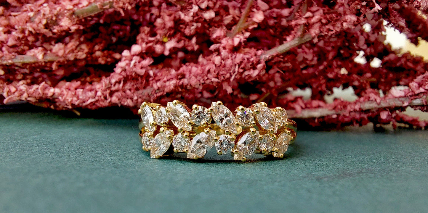 Marquise and Round Moissanite half\full eternity wedding band, Bridal stackable, minimalist , Low profile, flush set band, Ring for women