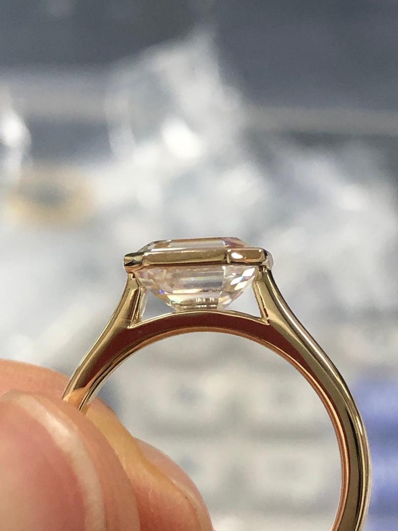 Emerald Cut Moissanite Bezel Engagement solitaire ring without band, right hand ring, statement moissanite ring, ring for women
