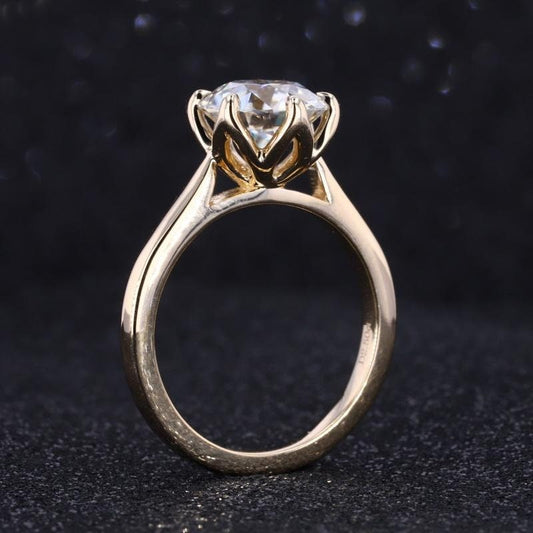 Round Old European Cut OEC Tulip Lotus Prong Bezel Cathedral Set Moissanite Solitaire Engagement Ring, flower basket  Promise\proposal Ring.