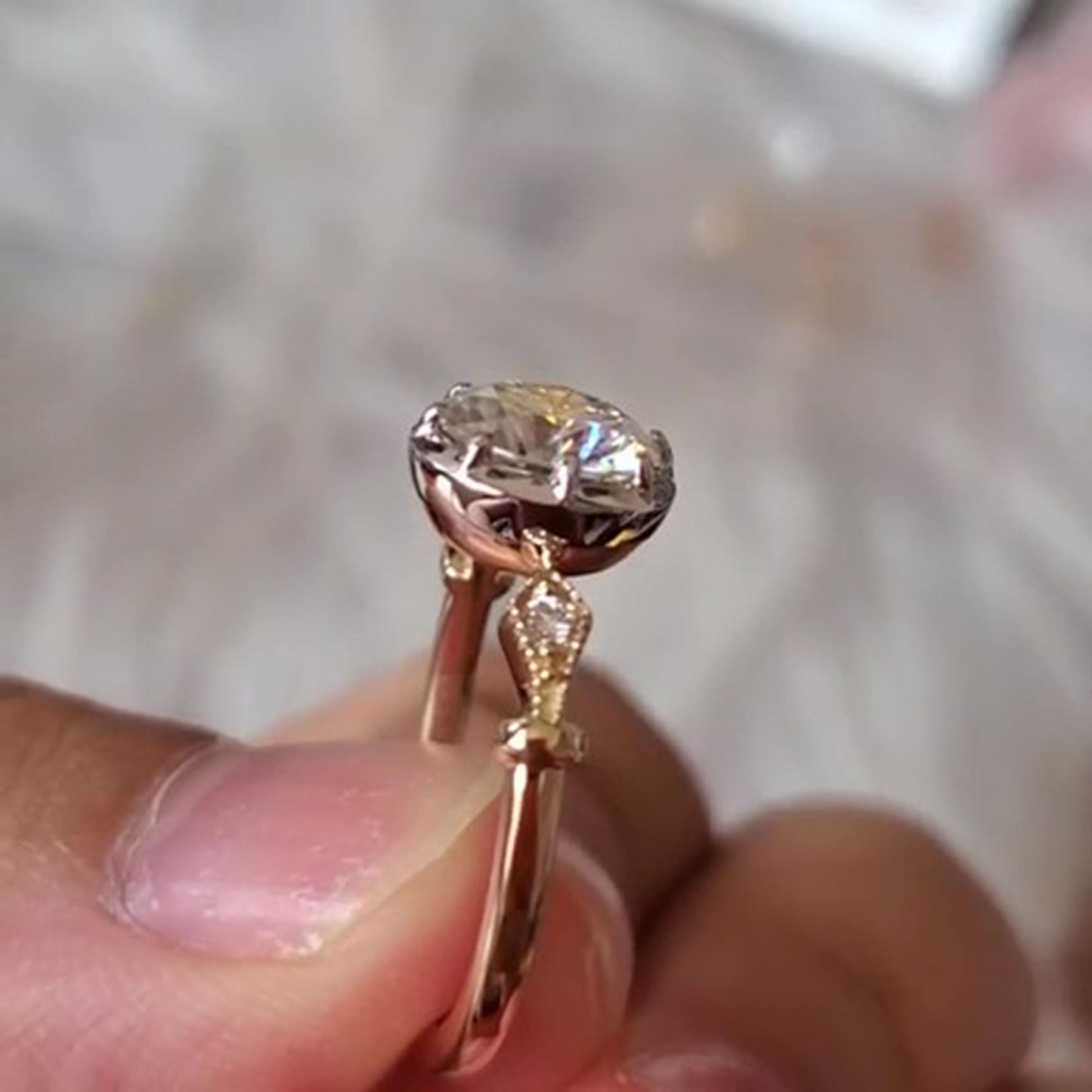 Round Button Back Georgian Cut Down Set Moissanite Solitaire Engagement ring, Ring for her, proposal Ring , Right hand statement ring.