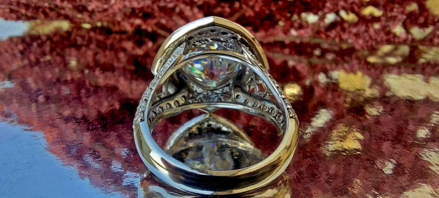 Kite set Cushion Cut Halo Moissanite ring with\without matching band, with side pave lattice band, Cathedral set engagement ring