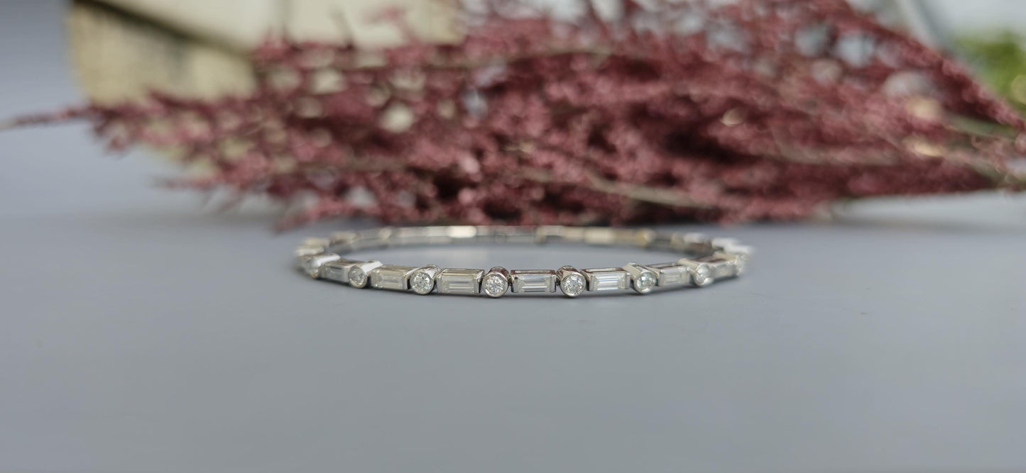 Flexible Moissanite Baguette & Round Tennis Bracelet bangle, Bracelet for women, Bracelet for her\girls, Anniversary\Birthday\Christmas gift