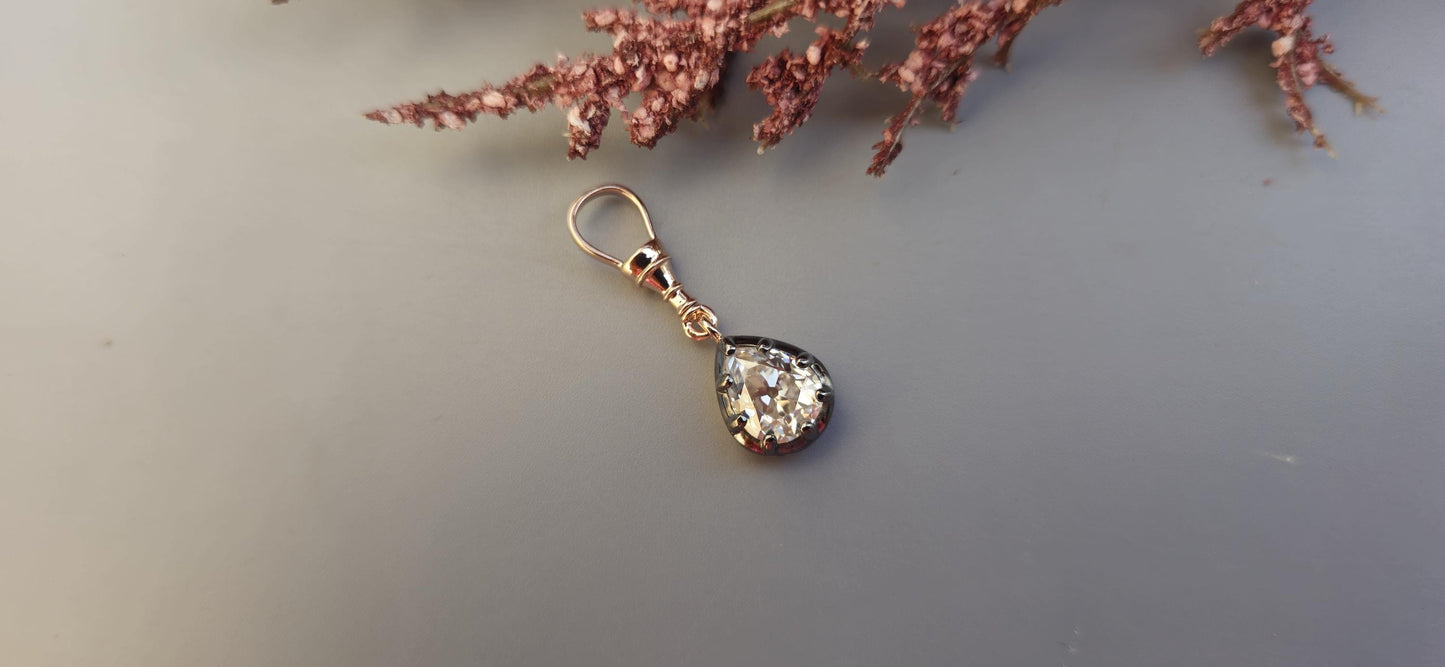 Old Mine Cut Antique Chubby Pear Cut Moissanite Swivel Clasp Pendant,Collet set Georgian cut down set Pendant without chain, Wedding Pendant