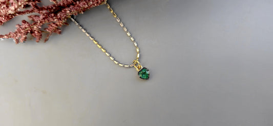 Heart Shaped Emerald button back Georgian cut down Pendant, Emerald pendant, statement pendant, blackened gold pendant.