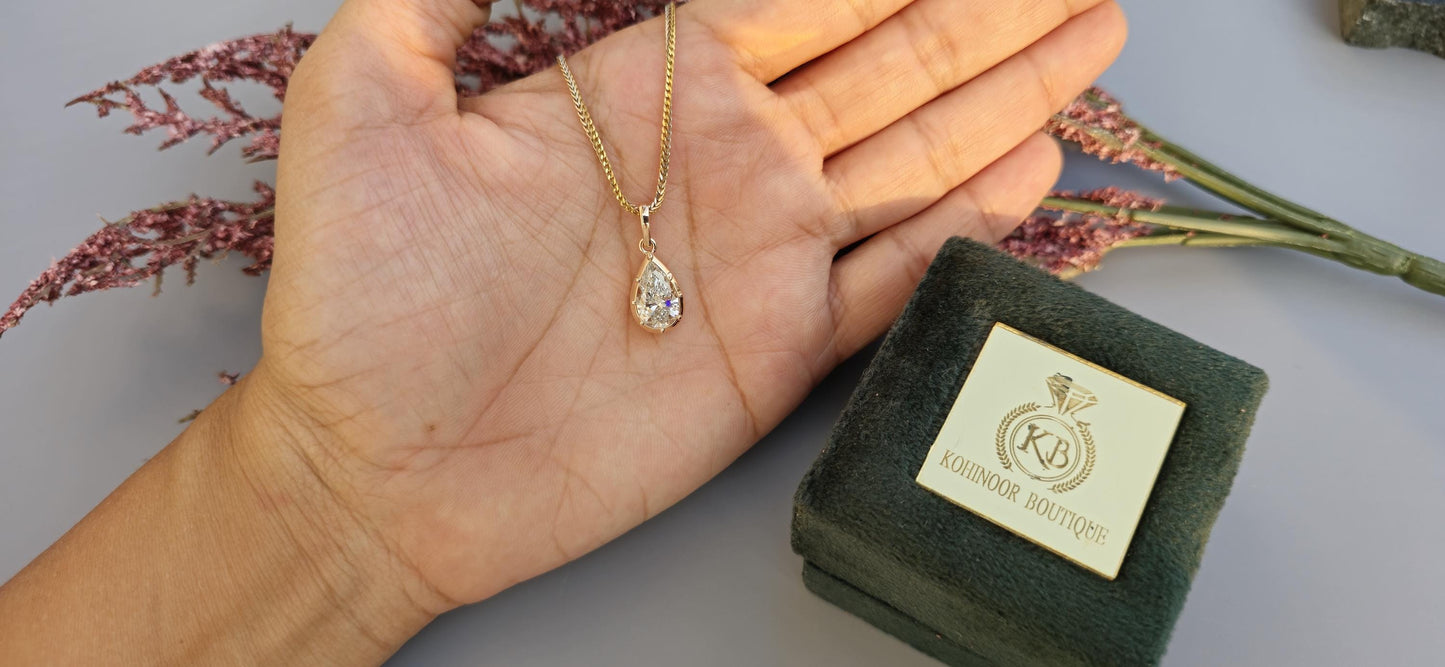 Pear Cut Lab Grown Pendant, Collet set Georgian cut down set open back Pendant without chain, Wedding Pendant