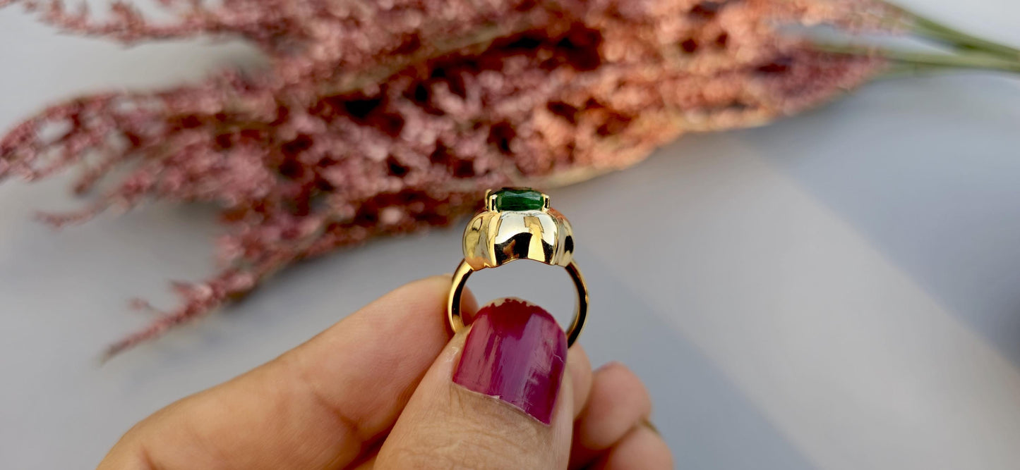 Natural Emerald Signet Solitaire ring in , Ring for her\Women, statement ring, pinky finger ring, right hand ring, with IGI certificate