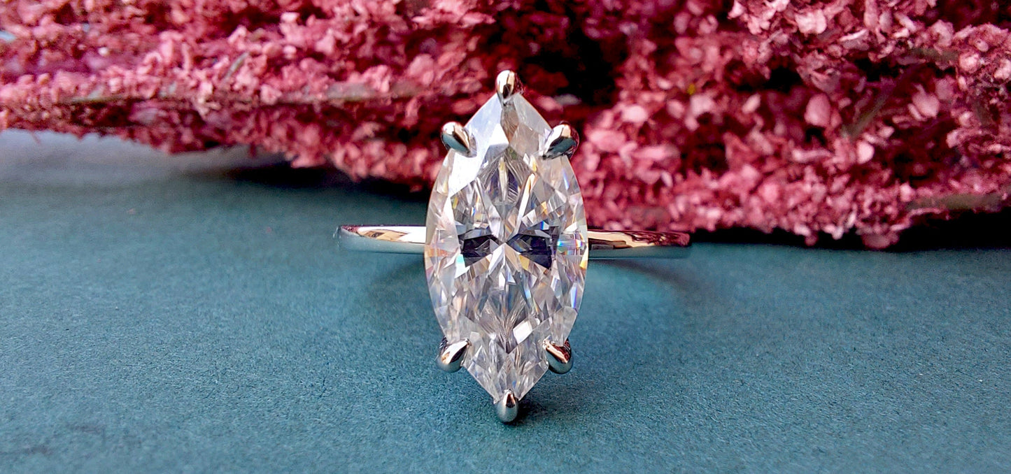 Marquise Cut Moissanite Classic Solitaire Engagement Ring, Promise ring, Proposal ring, Ring for her, gift for her