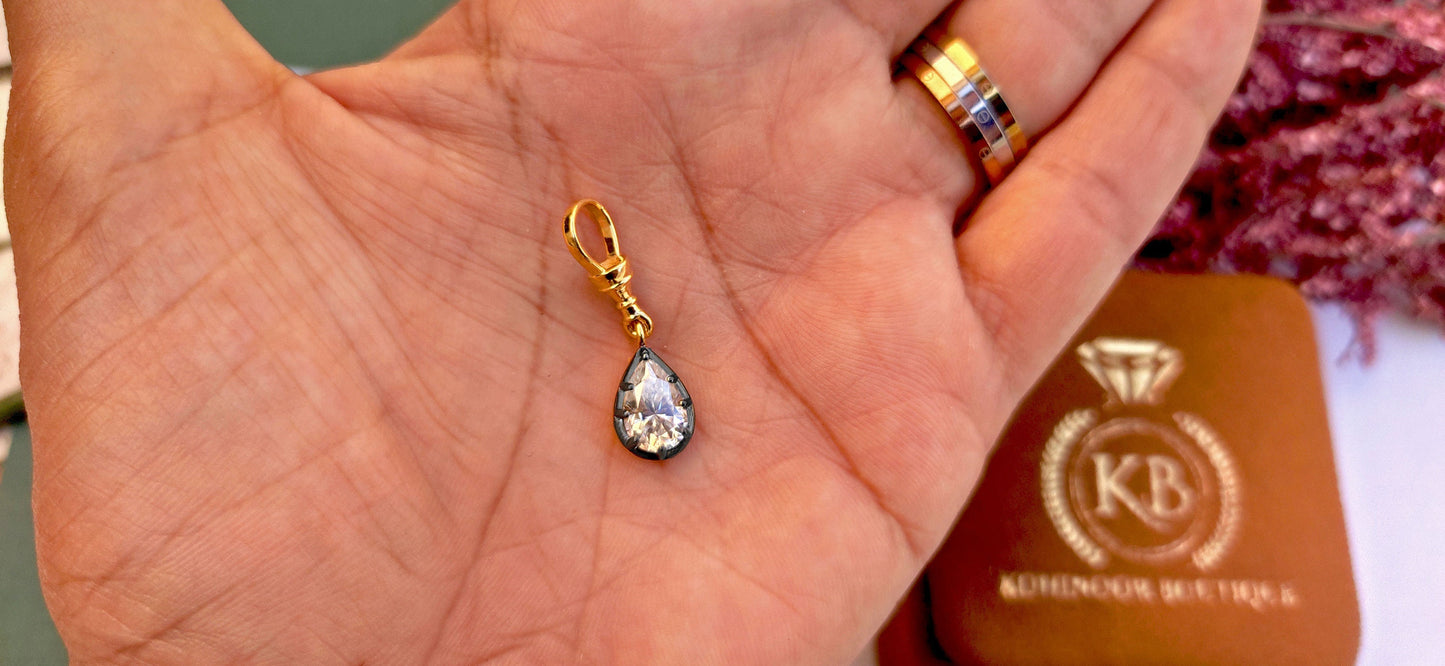 Pear Cut Moissanite Swivel Clasp Pendant, Collet set Georgian cut down set Pendant without chain, Wedding Pendant