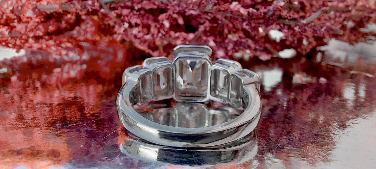 Emerald Cut 5 stone Moissanite Engagement ring, 5 stone anniversary band, ring for her, right hand ring