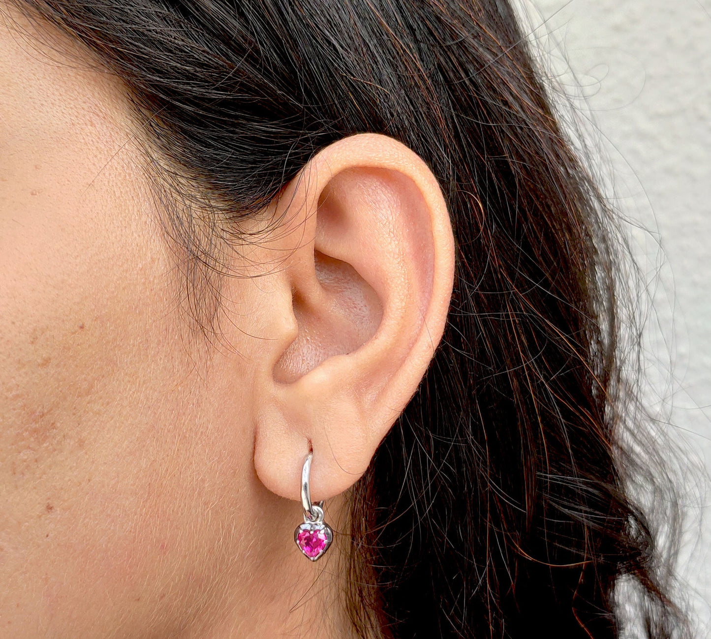 Heart Shaped Ruby button back Georgian cut down Gypset, Lab Ruby Hoops, statement earring, blackened gold earrings.