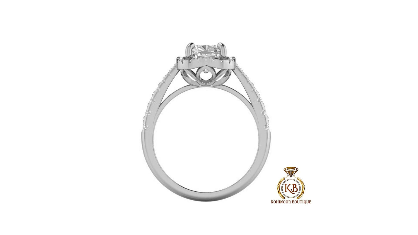 Tulip Lotus Basket Cushion Cut Moissanite Halo Engagement Ring With French Pave Band, Ring for her, Wedding anniversary gift