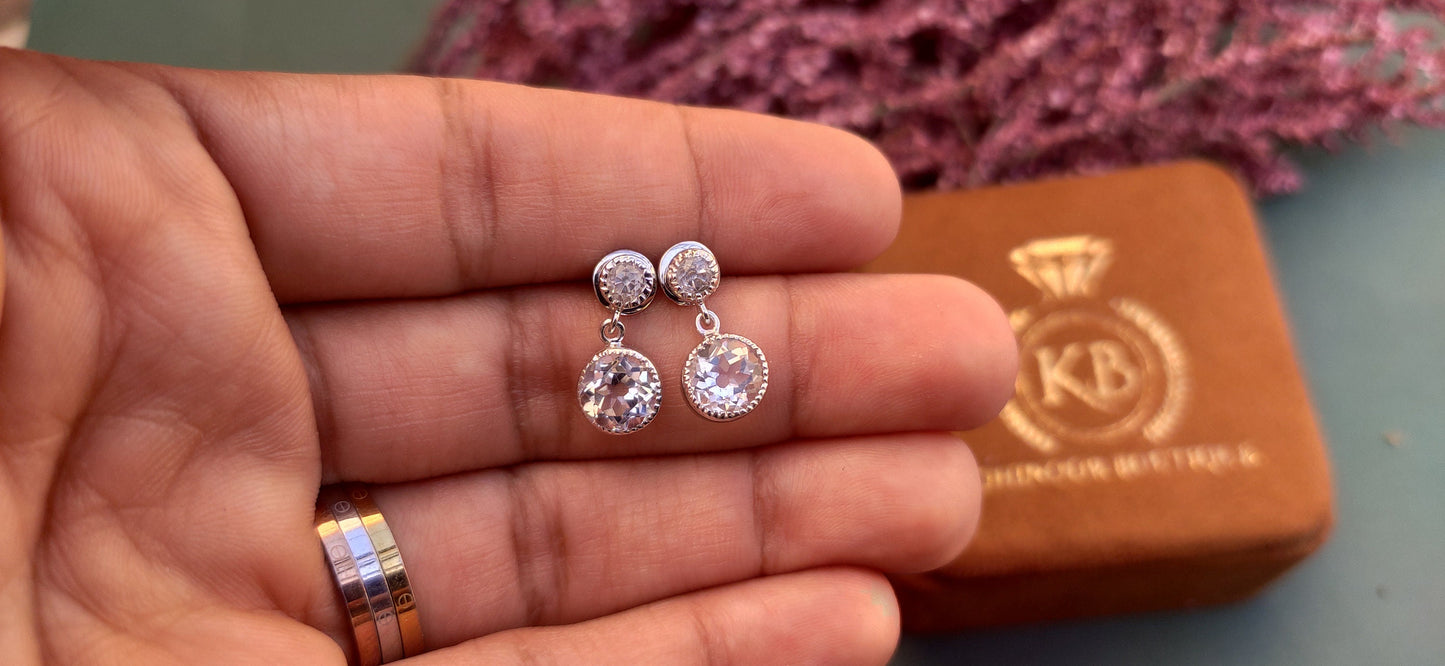 Ready to ship OEC Round Rock Crystal Milgrain Bezel Dangle Drop Earrings for Women, Vintage everyday earrings, Push back\Screw back Earrings