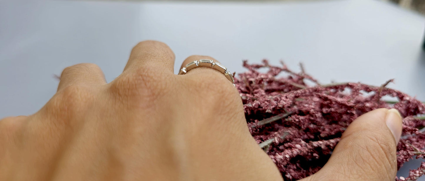 East West Set Emerald Cut Moissanite Bezel Set Full\Half Eternity wedding band, Stackable ring, Statement ring