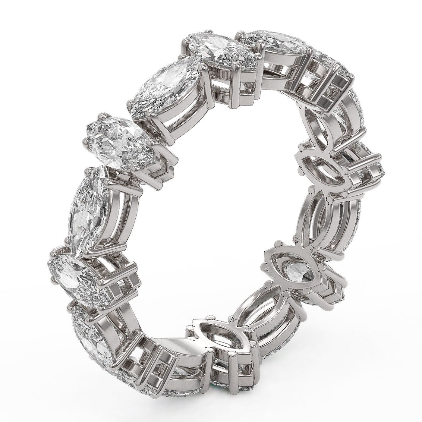 Marquise NWES Moissanite diamond half\full eternity wedding band, Bridal stackable, minimalist ring in White\Yellow\Rose Gold