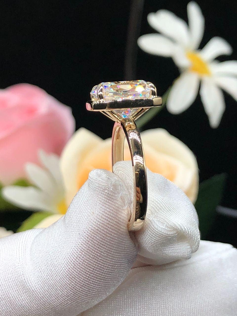 Old Mine Cushion Cut OMC Bezel Georgian Cut down  set, Moissanite Solitaire Engagement Ring, ring gift for her, ring for women.