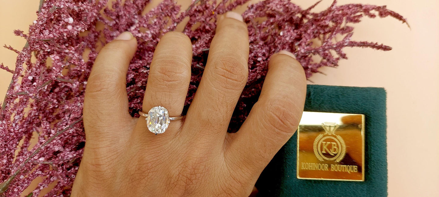 Old Mine Cut OMC Elongated Cushion Cut Moissanite Compass prong Basket set Engagement Ring, Antique moissanite Ring, Proposal ring.