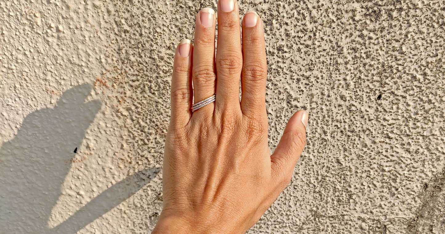 Round Lab grown\natural diamonds French pave set wedding band available in Half\Full eternity band, stackable minimalist dainty ring