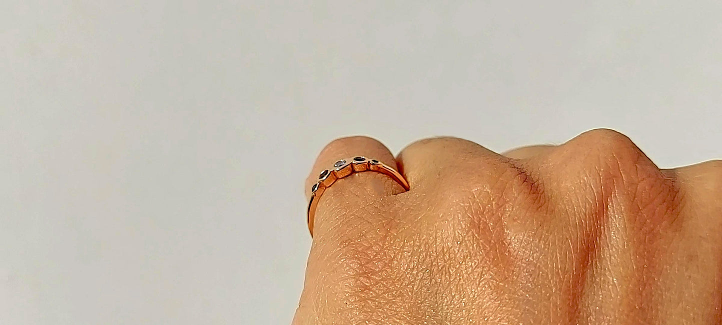 Five gemstone band with center moissanite stone, Promise or Wedding ring alternative, 5 stone Anniversary Band, Minimalist Stackable band